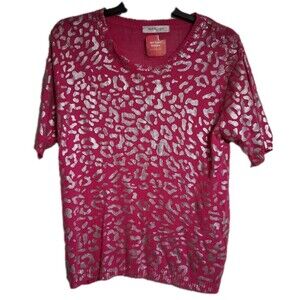 NWT Women's Red Wagon  Hot Pink Leopard Light Short Sleeve Sweater Top Sz M/L